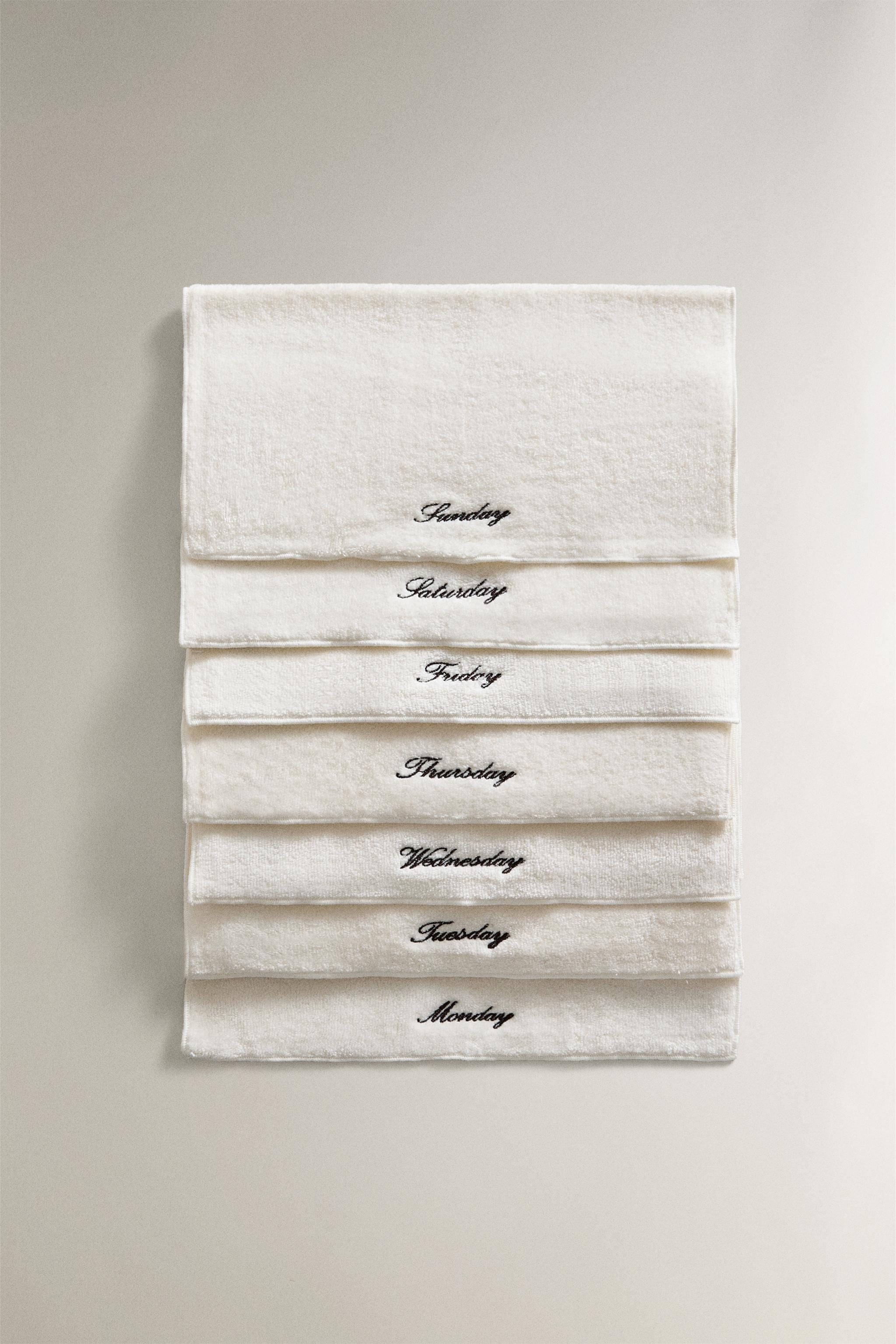 PACK OF COTTON HAND TOWELS WITH DAYS OF THE WEEK (PACK OF 7)